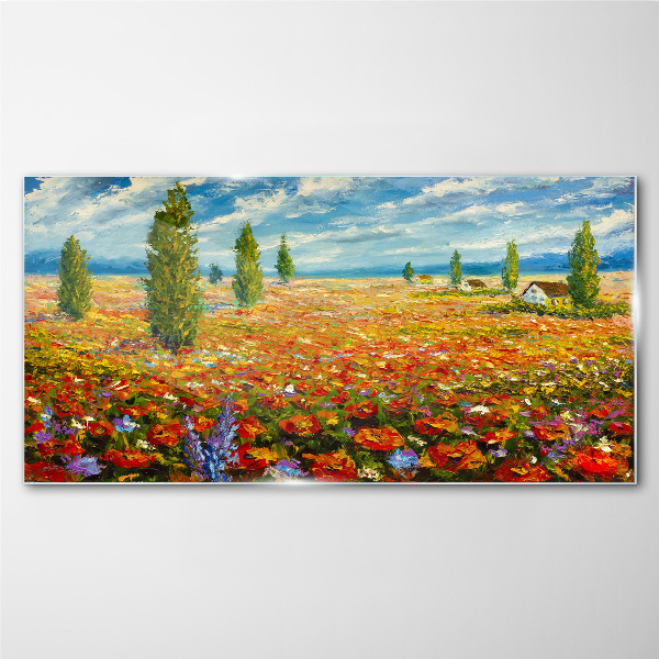 A flower meadow in the summer sun Glass Print