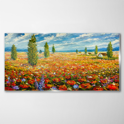 A flower meadow in the summer sun Glass Print