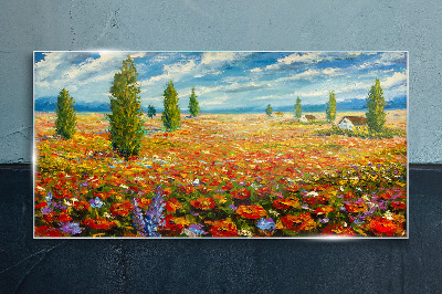 Painting flowers fields Glass Print