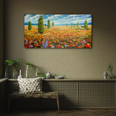 A flower meadow in the summer sun Glass Print