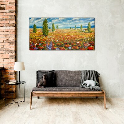A flower meadow in the summer sun Glass Print