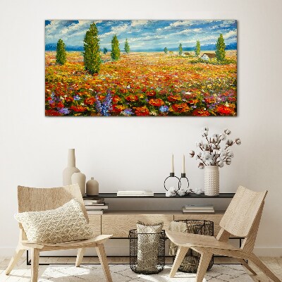 A flower meadow in the summer sun Glass Print