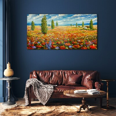 A flower meadow in the summer sun Glass Print