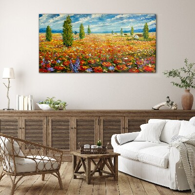 A flower meadow in the summer sun Glass Print