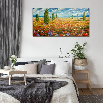 A flower meadow in the summer sun Glass Print