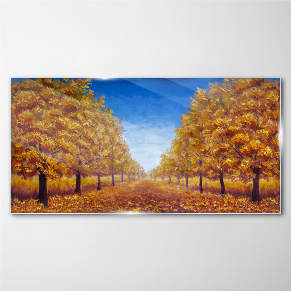 Golden alleys in the autumn scenery Glass Print