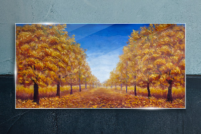 Golden alleys in the autumn scenery Glass Print