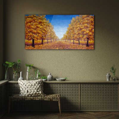 Golden alleys in the autumn scenery Glass Print