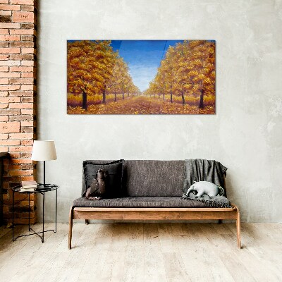 Golden alleys in the autumn scenery Glass Print