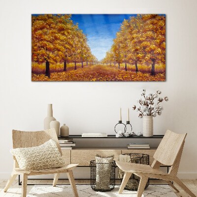Golden alleys in the autumn scenery Glass Print