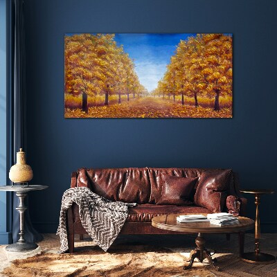Golden alleys in the autumn scenery Glass Print