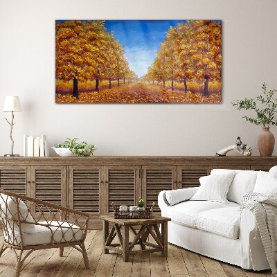 Golden alleys in the autumn scenery Glass Print