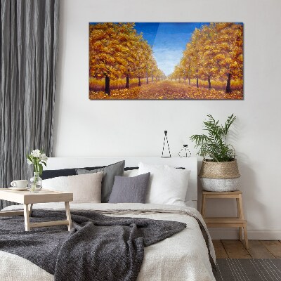 Golden alleys in the autumn scenery Glass Print