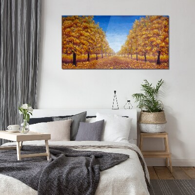 Painting autumn trees Glass Print