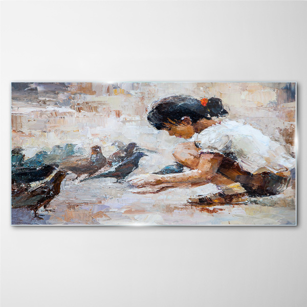 Childhood among the birds Glass Wall Art