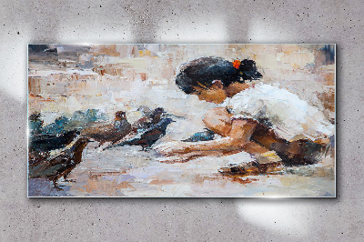 Childhood among the birds Glass Wall Art