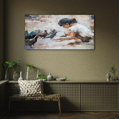 Childhood among the birds Glass Wall Art
