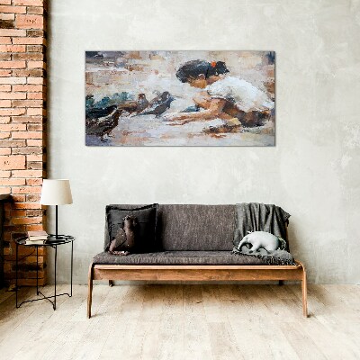 Childhood among the birds Glass Wall Art