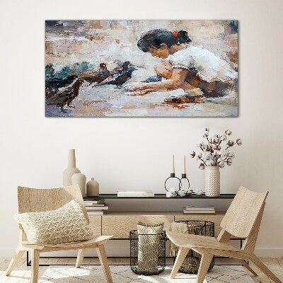 Childhood among the birds Glass Wall Art