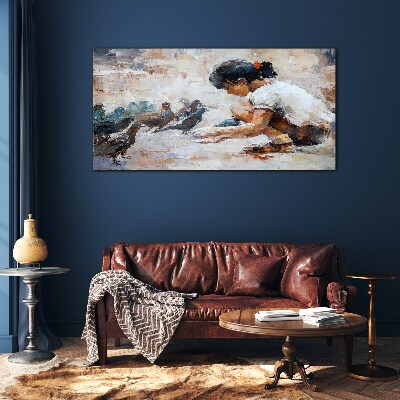 Childhood among the birds Glass Wall Art