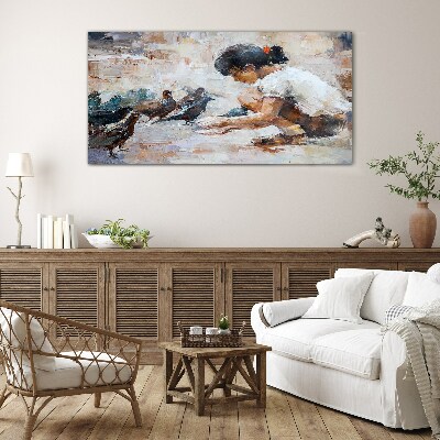 Childhood among the birds Glass Wall Art