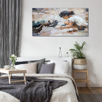 Childhood among the birds Glass Wall Art