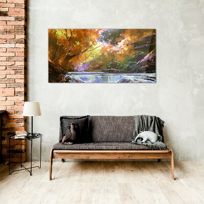 Autumn landscape by the river Glass Wall Art