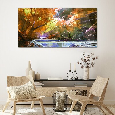 Autumn landscape by the river Glass Wall Art