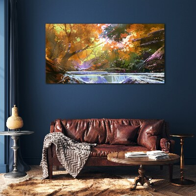 Autumn landscape by the river Glass Wall Art