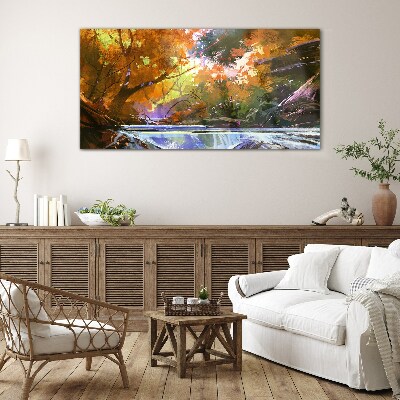 Autumn landscape by the river Glass Wall Art
