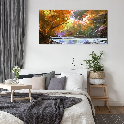 Autumn landscape by the river Glass Wall Art
