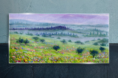Painting tree landscape Glass Print