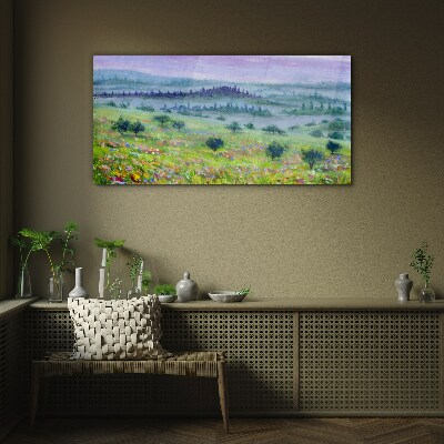 Painting tree landscape Glass Print