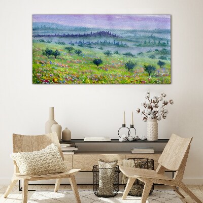Landscape in pastel colors Glass Print