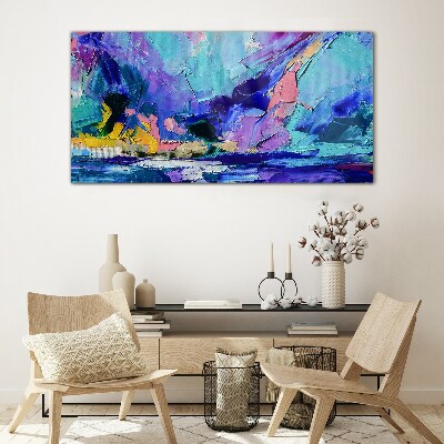 Abstract landscape in shades of purple Glass Print