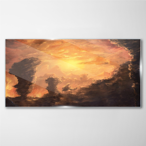 Sunset above the clouds Glass Print