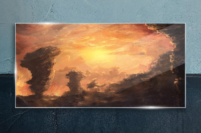 Sunset above the clouds Glass Print