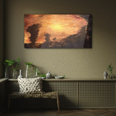 Sunset above the clouds Glass Print