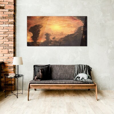 Sunset above the clouds Glass Print