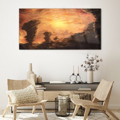 Sunset above the clouds Glass Print