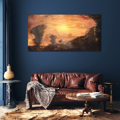 Sunset above the clouds Glass Print