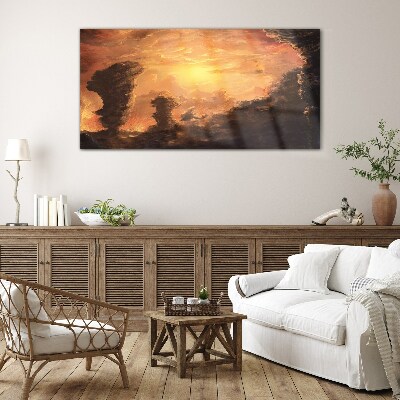 Sunset above the clouds Glass Print