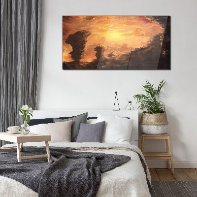 Sunset above the clouds Glass Print