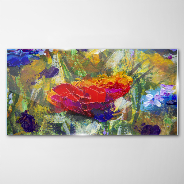 Colorful Floral Expressionism Glass Print