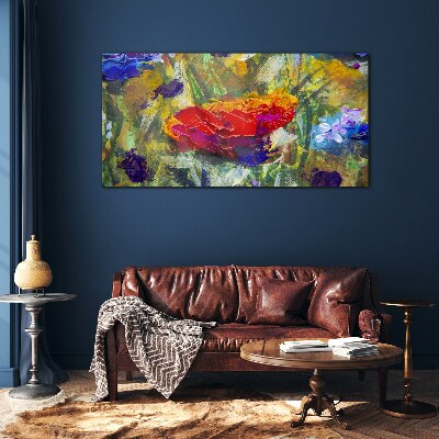 Colorful Floral Expressionism Glass Print