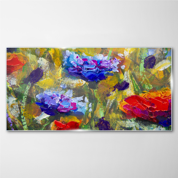 A floral landscape in intense colors Glass Print