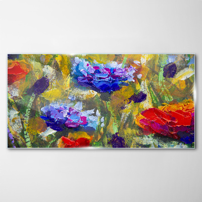A floral landscape in intense colors Glass Print