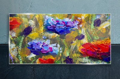 A floral landscape in intense colors Glass Print