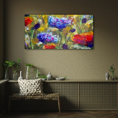 A floral landscape in intense colors Glass Print