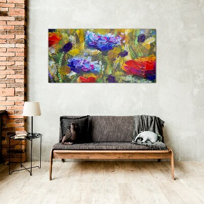 A floral landscape in intense colors Glass Print